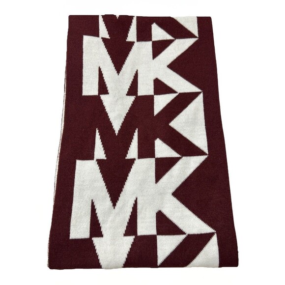 Michael Kors MK Logo Maroon White Monogram Reversible Rectangle Scarf - Picture 1 of 4
